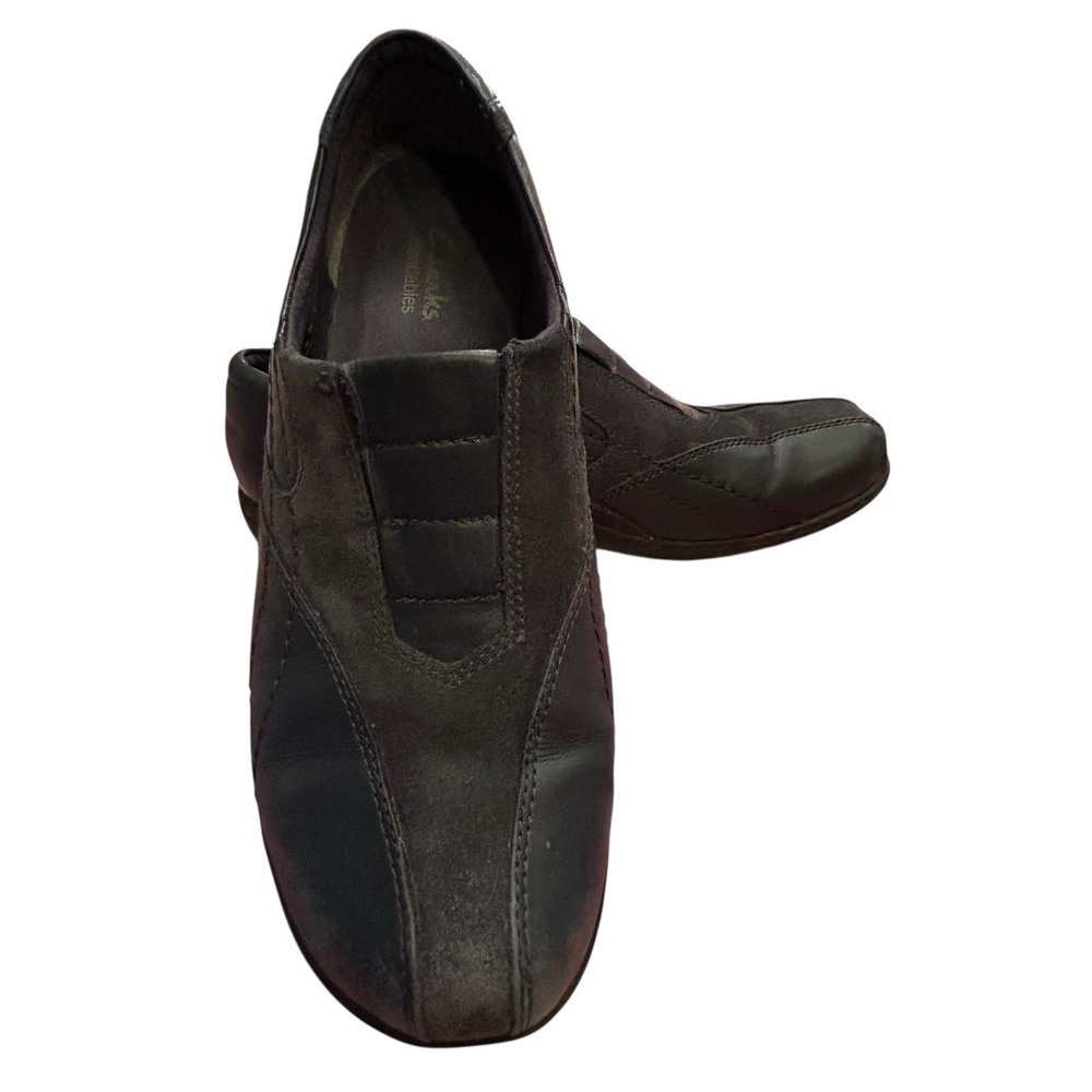 Clarks Bendables Leather Slip On Loafers Womens Size 8M Navy Blue Classic Casual